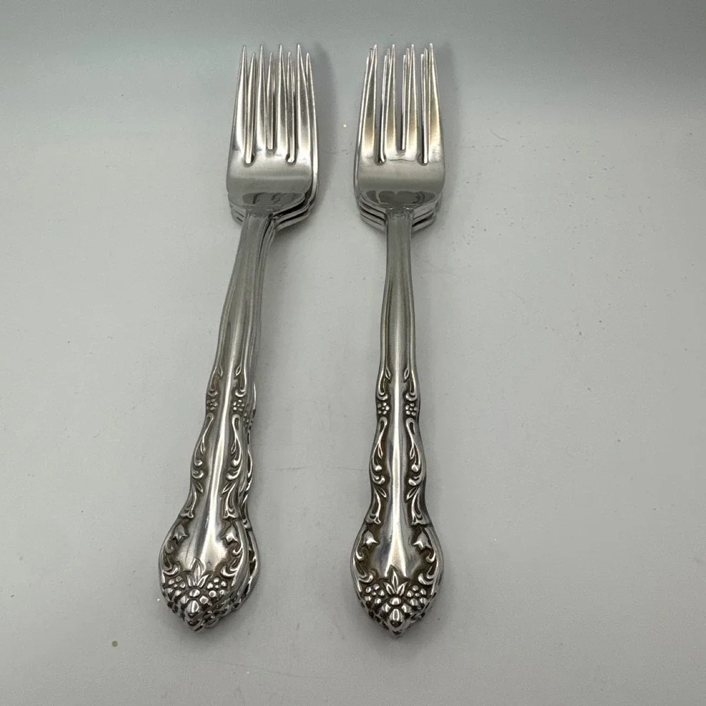 Pfaltzgraff Remembrance Stainless Steel Salad Forks Set of 8 Floral Glossy 6.5